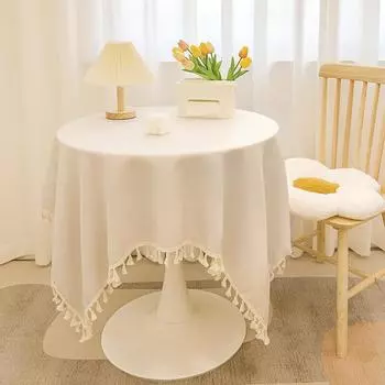 Beige Round Tablecloth Wrinkle Resistant Washable Polyester Table Cloth for Kitchen Dinning Tabletop Decoration, Rustic Outdoor 90*90cm зелёный