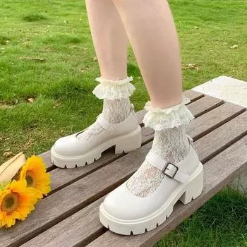 beige Women Mary Jane Shoes Woman Vintage Girls High Heel Platform Lolita Shoes Japanese Style College Student Shoes Women 4.5