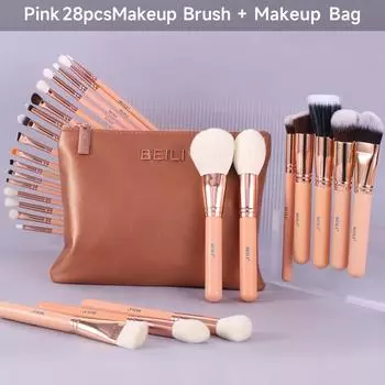 BEILI розовые кисти для макияжа, высококачественная пудра, основа, румяна, тени для век, набор кистей для макияжа, натуральные волосы с сумкой