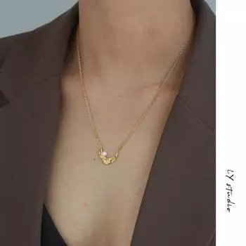 Beizhu 3D сложенное ожерелье с луной, женское простое романтическое вогнутое металлическое ожерелье в стиле Instagram 42CM