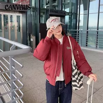 Бейсбольная форма больших размеров для женщин с коротким ребристым воротником, зимняя свободная однотонная куртка в стиле колледжа, хлопковая куртка Tide M чёрный