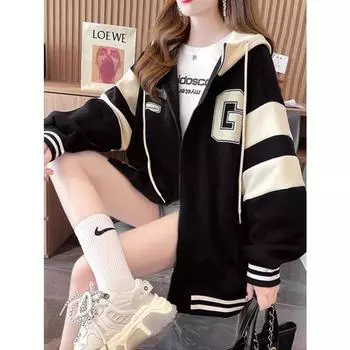 Бейсбольная форма, новый кардиган с капюшоном, толстовка для женщин, весна и осень, тонкий, большой размер, модный стиль, свободная куртка, тренд S