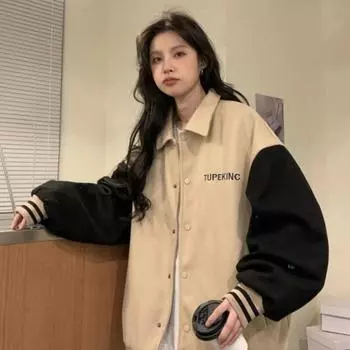 Бейсбольная форма в гонконгском стиле для женщин, весенняя, новая студенческая, корейский стиль, свободная, модная, ретро, подходящая по цвету куртка S синий