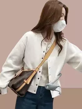 Бейсбольная форма женская короткая куртка 2024 весна и осень новая маленькая короткая повседневная куртка кардиган топ M (recommended within 50kg) белый