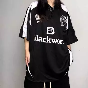 Бейсбольная футболка с буквенным принтом, женские футболки в американском стиле ретро, винтажные спортивные топы в стиле хип-хоп Blokecore S чёрный