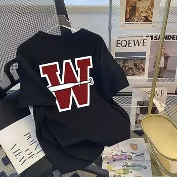 Бейсбольная футболка с круглым вырезом и принтом букв для мужчин и женщин из чистого хлопка, летняя модная тенденция, повседневная удобная уличная одежда, топ с короткими рукавами для пар, Harajuku M белый