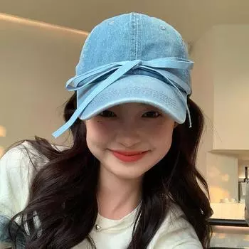 Бейсбольная кепка с бантиком, большой головой и круглым лицом, маленькая простая и универсальная фуражка в корейском стиле M
