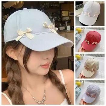 Бейсбольная кепка с бантом из хлопка в корейском стиле, кепка от солнца в стиле ретро с бантом из ленты, бейсбольная кепка для улицы бежевый