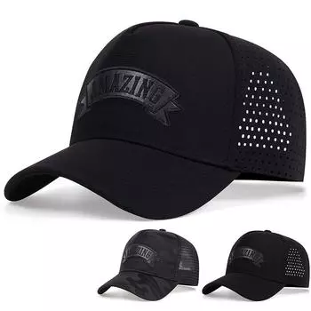 Бейсбольная кепка с надписью AMAZING Leather Label, сетчатая кепка в стиле хип-хоп, мужская дышащая солнцезащитная кепка, унисекс, кепка для походов чёрный