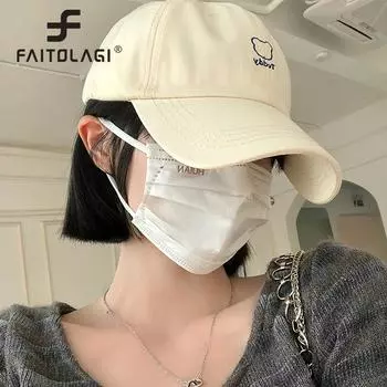 Бейсбольная кепка с вышивкой медведя для женщин, унисекс, регулируемая, однотонная, хлопковая, для спорта на открытом воздухе, солнцезащитный козырек Adjustable