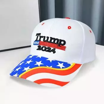 Бейсбольная кепка Трампа с вышитыми буквами и длинными полями, солнцезащитный козырек для президентских выборов 2024 года, принт американского флага, ретро-кепка для митингов и вечеринок унисекс розовый
