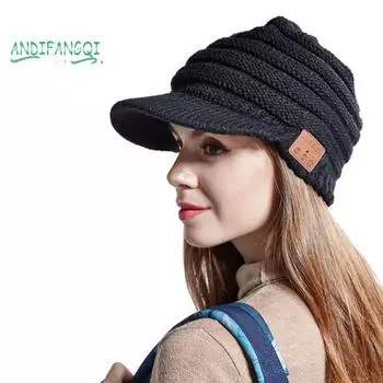 Бейсбольная кепка унисекс с поддержкой Bluetooth 5.0 — однотонная вязка, теплая шапка, зимнее катание на свежем воздухе, шапка с беспроводными наушниками, уличная одежда чёрный