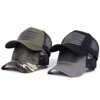 Бейсбольная кепка унисекс с принтом американского флага, летняя дышащая сетчатая кепка, мужские камуфляжные тактические кепки для гольфа Gorras чёрный