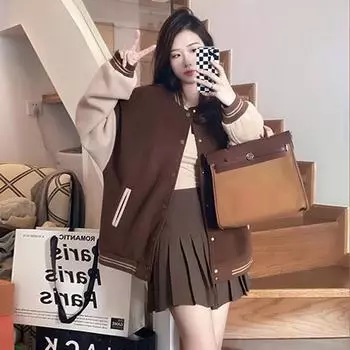 Бейсбольная куртка Colorblock для женщин, весенняя новинка, маленький американский ретро-топ в стиле колледжа oversize M