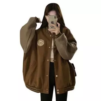 Бейсбольная куртка FiveFive, женская модная бейсбольная майка с длинным рукавом, повседневная уличная толстовка, бейсбольная форма больших размеров S чёрный