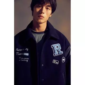 Бейсбольная куртка HM Felted свободного кроя темно-синего цвета S