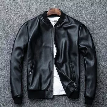 Бейсбольная куртка из натуральной кожи с первым слоем, простая весенне-осенняя мужская повседневная кожаная куртка, пальто большого размера S