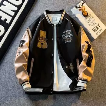 Бейсбольная куртка, мужская модная бейсбольная майка, повседневная куртка с длинным рукавом, модное свободное мужское пальто, бейсбольная майка с капюшоном S чёрный