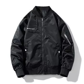 Бейсбольная куртка мужская новая осенняя корейская версия модное подростковое пальто мужская красивая простая повседневная мужская одежда L чёрный