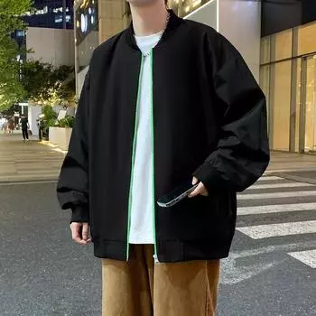 Бейсбольная куртка мужская весна и осень American Ruffian Handsome свободная административная куртка мужская повседневная молодежная тренчкот M чёрный