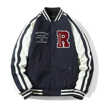 Бейсбольная куртка Повседневная мужская сшитая куртка Мужское повседневное свободное пальто L чёрный