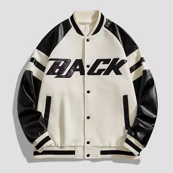Бейсбольная куртка с буквенным принтом, мужская женская свободная лоскутная куртка, повседневное пальто M белый