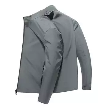 Бейсбольная куртка весенняя тонкая повседневная мужская с воротником-стойкой черная L серый