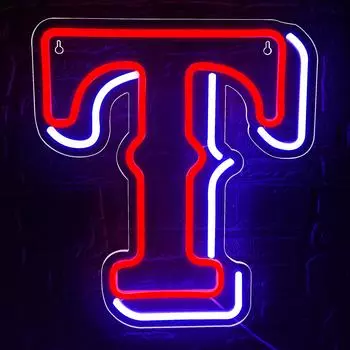 Бейсбольная неоновая вывеска с логотипом команды Rangers, световая бейсбольная неоновая вывеска, спортивные неоновые огни, декор для бейсбольной спальни клуба