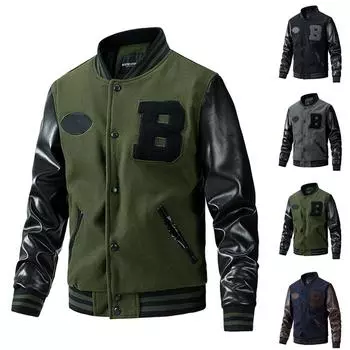 Бейсбольное пальто, мужская осенне-зимняя новая повседневная цветная шерстяная куртка со вставкой L темно-синий