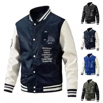 Бейсбольное пальто, мужская осенне-зимняя новая повседневная цветная шерстяная куртка со вставкой XXL чёрный