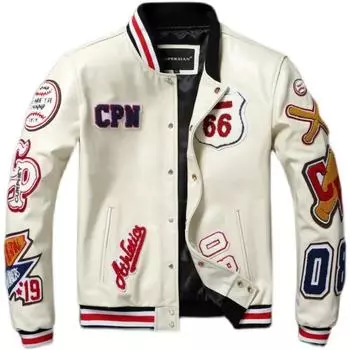 Бейсбольные куртки с вышивкой, куртка из натуральной воловьей кожи, мужские мотоциклетные байкерские пальто, осеннее мужское пальто S чёрный