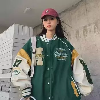 Бейсбольные куртки унисекс весна-лето 2024: Стильные американские куртки свободного кроя для пар 2XL чёрный