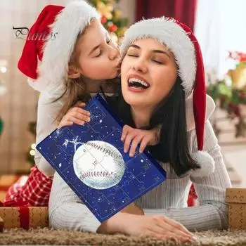 Бейсбольный адвент-календарь 2024 Бейсбольный адвент-календарь с 24 маленькими дверцами 24 дня обратный отсчет до Рождества Подарки Миниатюрная коллекция украшений в бейсбольном стиле A