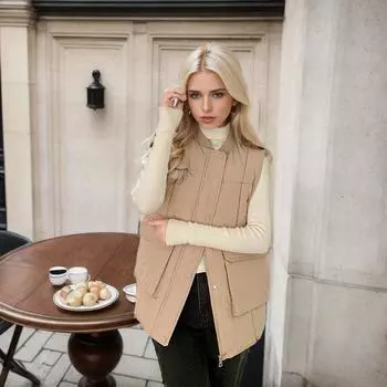 Бейсбольный джерси хлопковый жилет женская одежда 2024 осень и зима новый жилет интернет знаменитости модный тренд большой размер жилет M белый