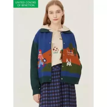 Бейсбольный вязаный кардиган Benetton Bakca4461 GN/OS