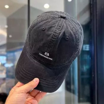 Бейсболка American street с простой вышивкой и маленькими буквами для мужчин и женщин, мягкая верхняя часть из чистого хлопка, универсальная кепка от солнца M56-58cm чёрный