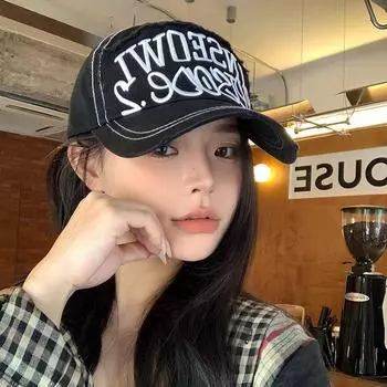 Бейсболка детская весенне-летняя универсальная уличная кепка с буквами большая окружность головы с изображением лица маленькая кепка пара M56-58cm чёрный