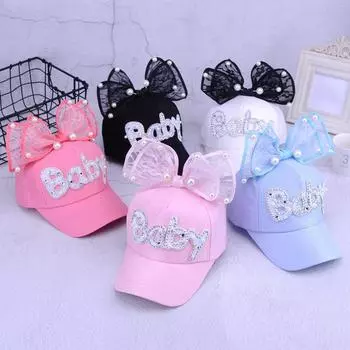 Бейсболка для девочек с бантом, буквами, бусинами, украшениями, солнцезащитная шапка, детские шапки чёрный