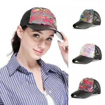 Бейсболка для девочек, женская кепка Snapback в стиле хип-хоп, женская кепка с блестками, летняя кепка, сетчатая кепка для отдыха на природе