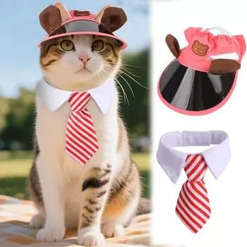 Бейсболка для домашних животных с отверстиями для ушей, регулируемая шляпа для защиты от солнца для кошек с воротником/очками, аксессуары для маленьких кошек и собак G