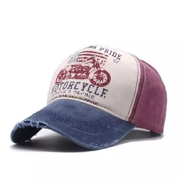 Бейсболка из чистого хлопка, мужская и женская, с принтом мотоцикла, ковбойская шляпа для улицы, старая стираная шляпа M56-58cm темно-синий