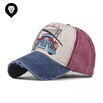 Бейсболка из хлопка стираная мужская и женская корейская версия кепки британская потертая походная джинсовая ткань с принтом старая шляпа Adjustable