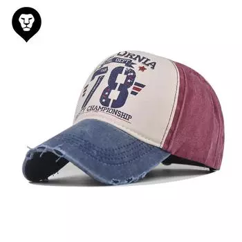Бейсболка из хлопка стираная мужская и женская корейская версия кепки британская потертая походная джинсовая ткань с принтом старая шляпа Adjustable