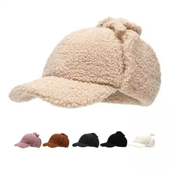 Бейсболка из овечьей шерсти, теплая кепка, женская плюшевая однотонная кепка для защиты ушей на осень-зиму оранжевый