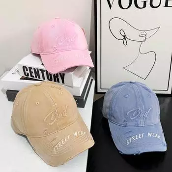 Бейсболка из потертого денима с рваными краями, с широкими полями, с большой окружностью головы, универсальная шляпа для лица M56-58cm чёрный