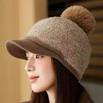 Бейсболка из шерсти с цветными блоками, зимняя толстая теплая шапка бежевый