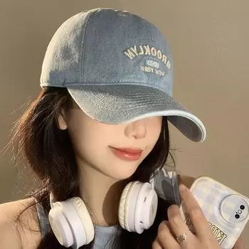 Бейсболка из стираного денима, женская, с широкими полями, большой окружностью головы, с надписью «буква», показывающей маленькое лицо, синяя шляпа, новинка 2024 года Adjustable