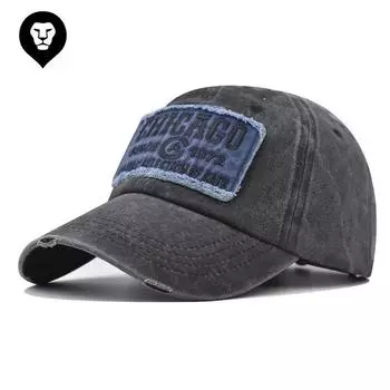 Бейсболка из стираного хлопка с объемной вышивкой. Старая стираная кепка Chicago. Adjustable тёмно-синий