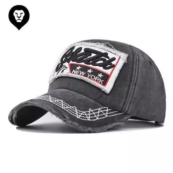 Бейсболка из стираного хлопка с объемной вышивкой. Стираная старая кепка «Нью-Йорк». Adjustable бордовый