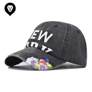 Бейсболка из стираного хлопка с вышивкой NEW YORK. Стираная кепка со старой буквой. Adjustable бордовый